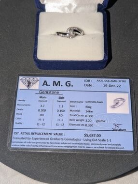 14k white gold diamond ring. $5687 appraisal value